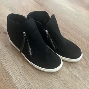 Prevale Black Hidden Wedge Faux Suede Zipper Sneakers